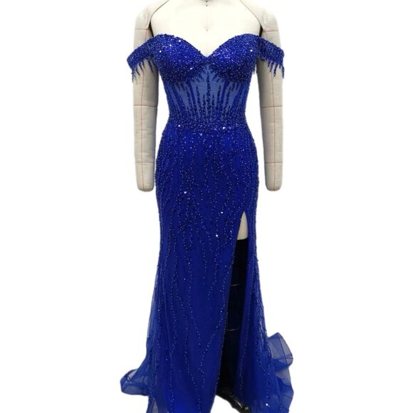 New Off Shoulder Long Chic Evening Sheath Gown w/ Sequins Embroidery & TL3043C - Picture 1 of 9